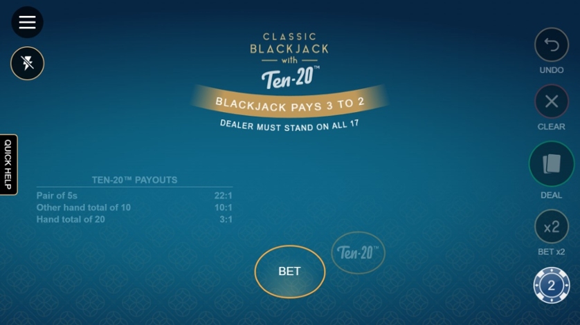 Classic Blackjack with Ten 20